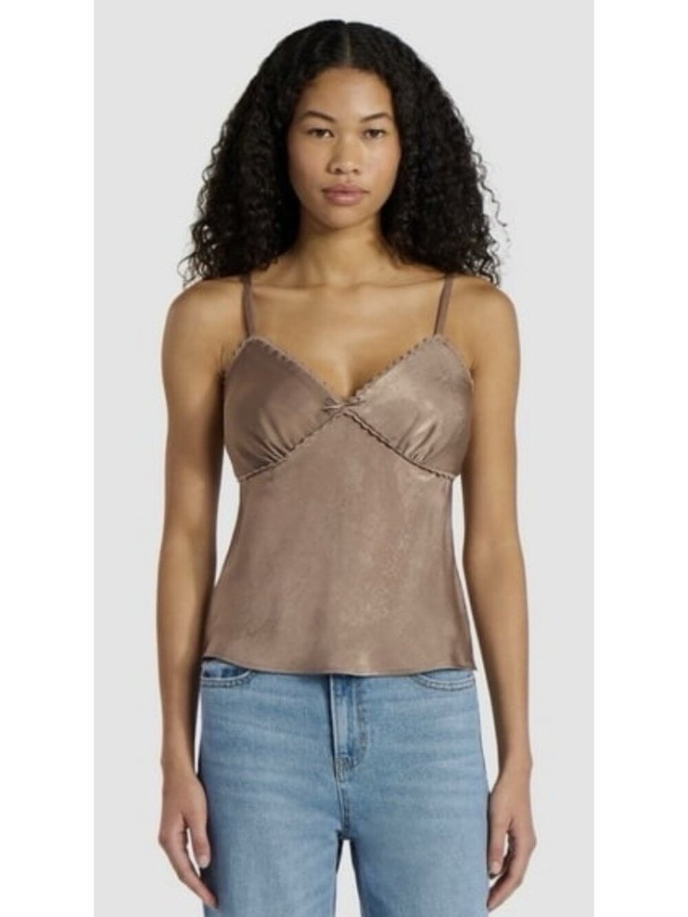 No Boundaries Womens Cami Top Size XL (16-18) Mocha w/Lace Trim & Bow